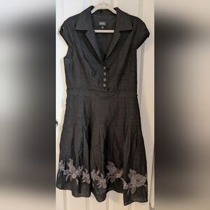 Adrianna Papell Black Silk Midi Dress 14